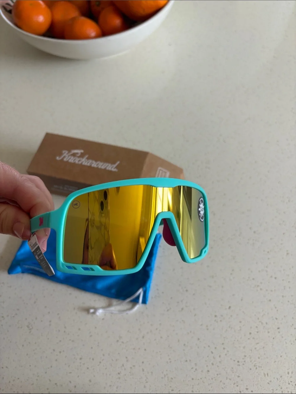 Knockaround Kids Campeone Turquoise and Pink Sport Sunglasses with Mirror Lens